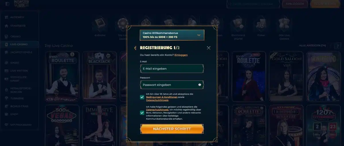 Monsterwin registrierung