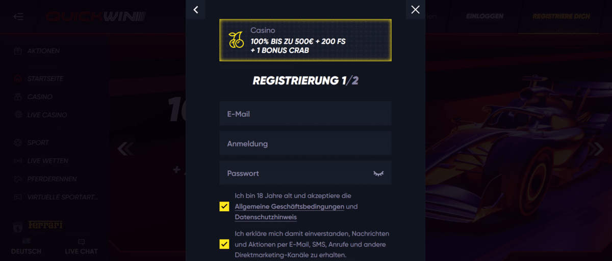 Quickwin Registrierung
