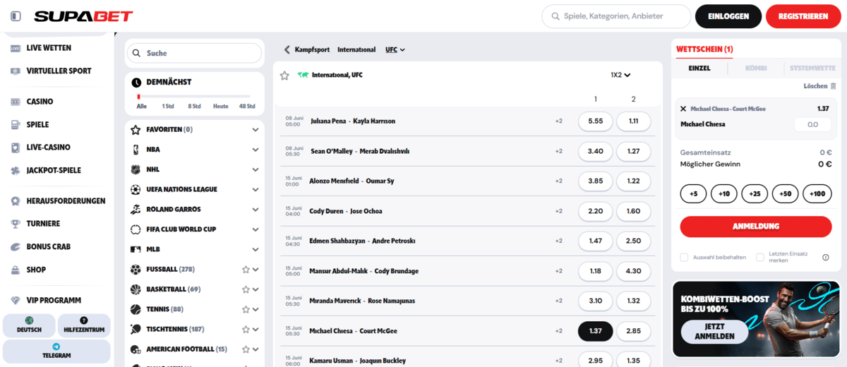 Supabet UFC Wetten