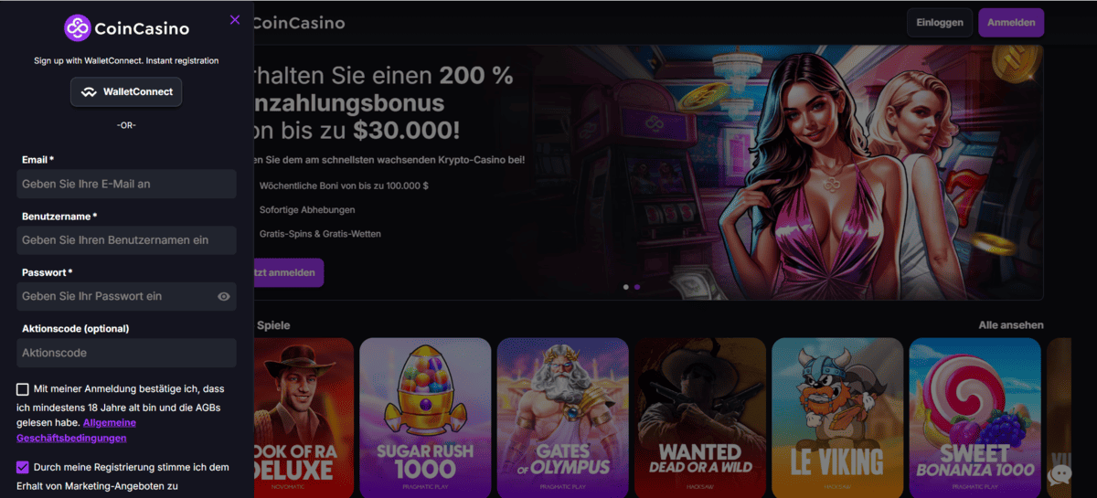 Coincasino Registrierung