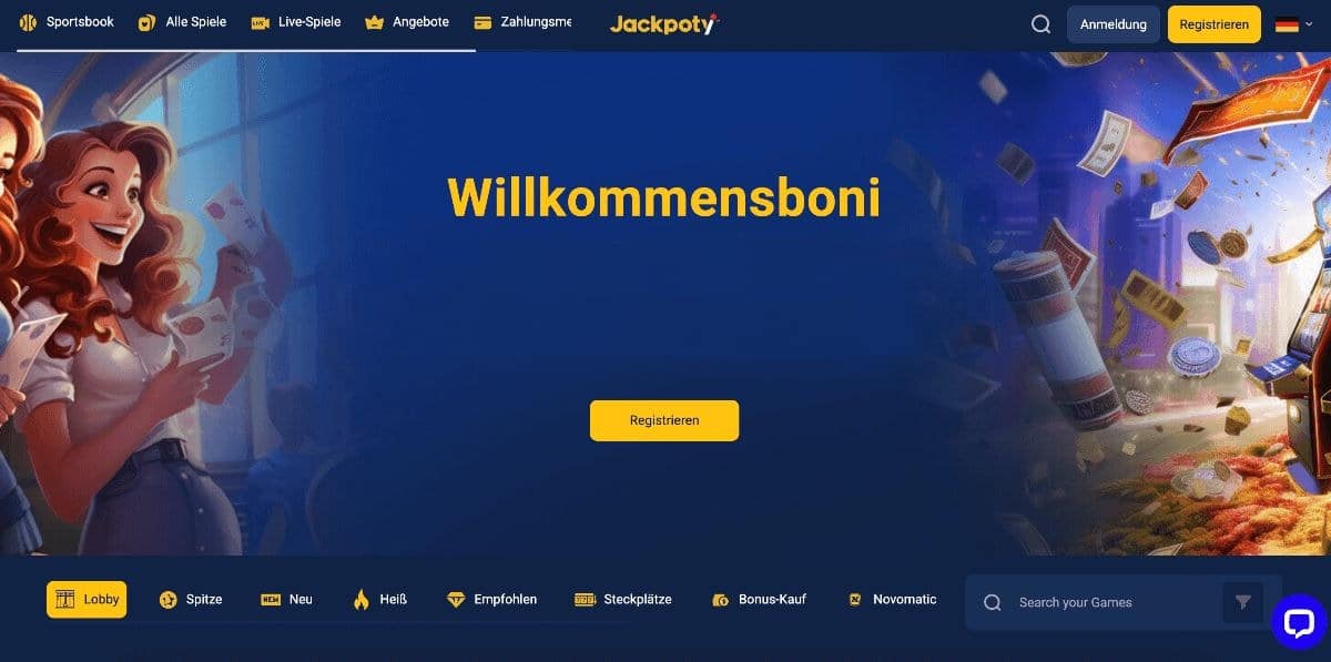 Jackpoty Casino Homepage ohne Boni