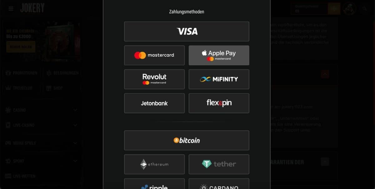Jokery Zahlungsmethoden