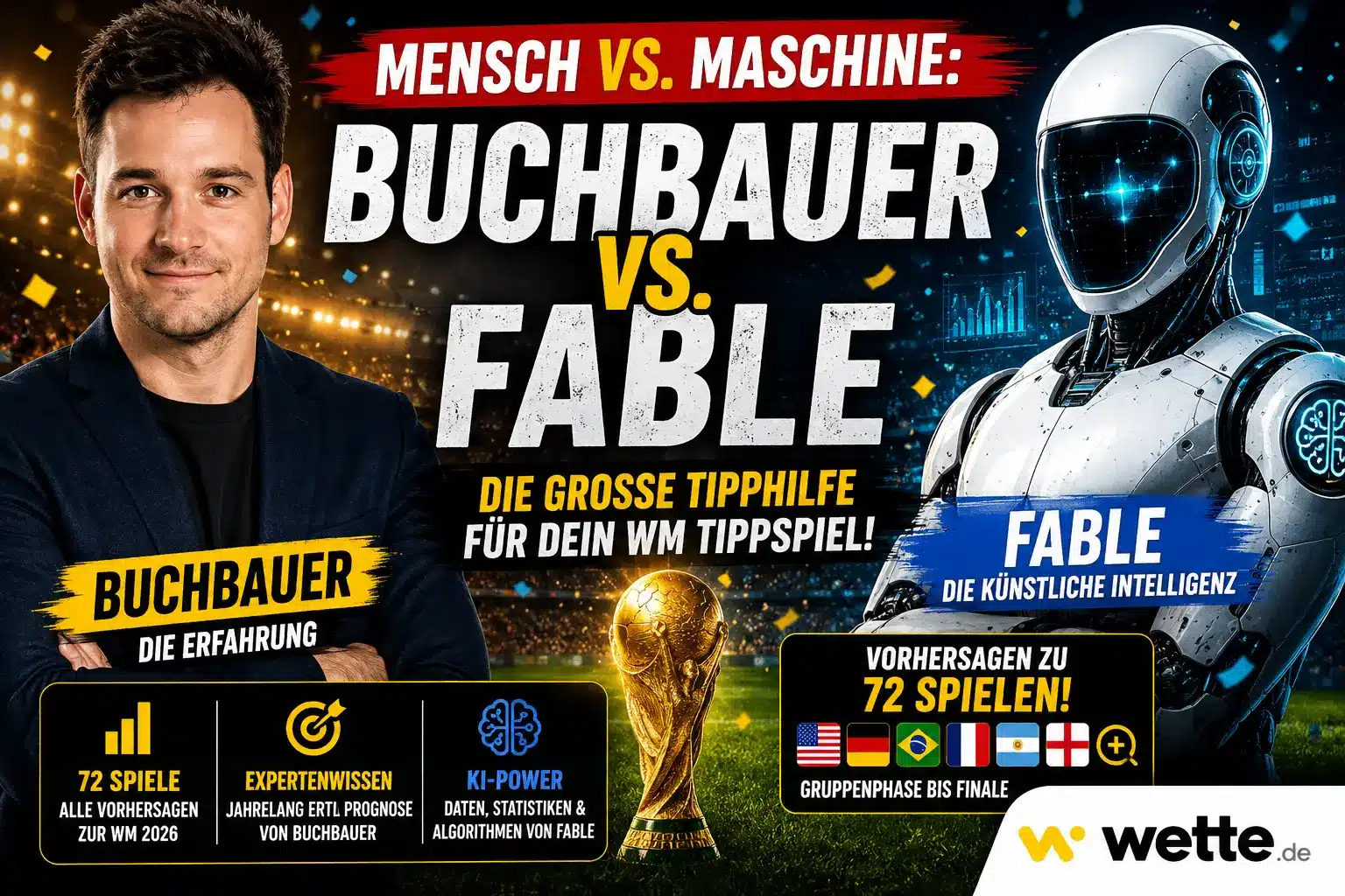Mensch vs. Maschine: Buchbauer gegen Fable – die große Tipphilfe für dein WM Tippspiel mit Vorhersagen zu allen 72 Spielen