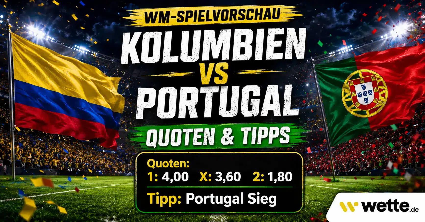 Kolumbien gegen Portugal: Tipp, Prognose, Aufstellung und KI-Kombiwette