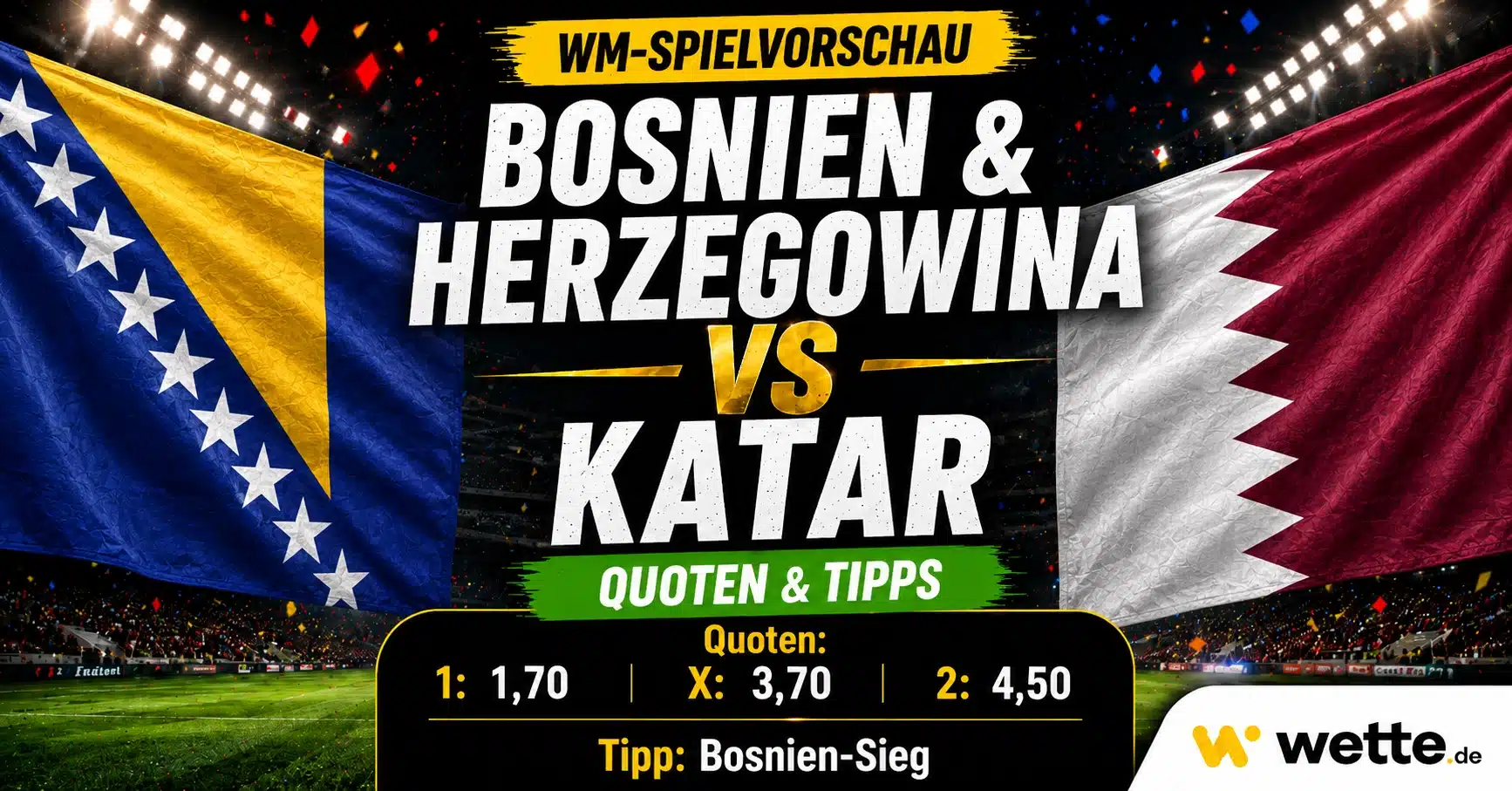 Bosnien vs Katar Tipp, Prognose, Aufstellung, Quoten und KI-Kombiwette