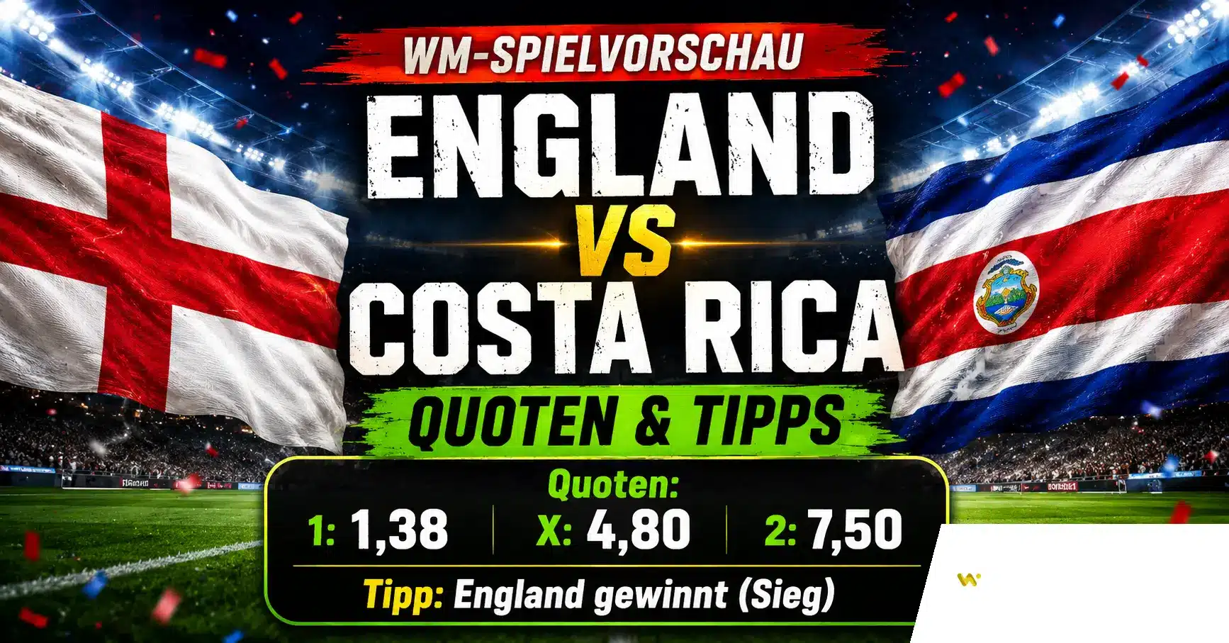 England vs Costa Rica Prognose, Quoten & KI-Wett-Tipp