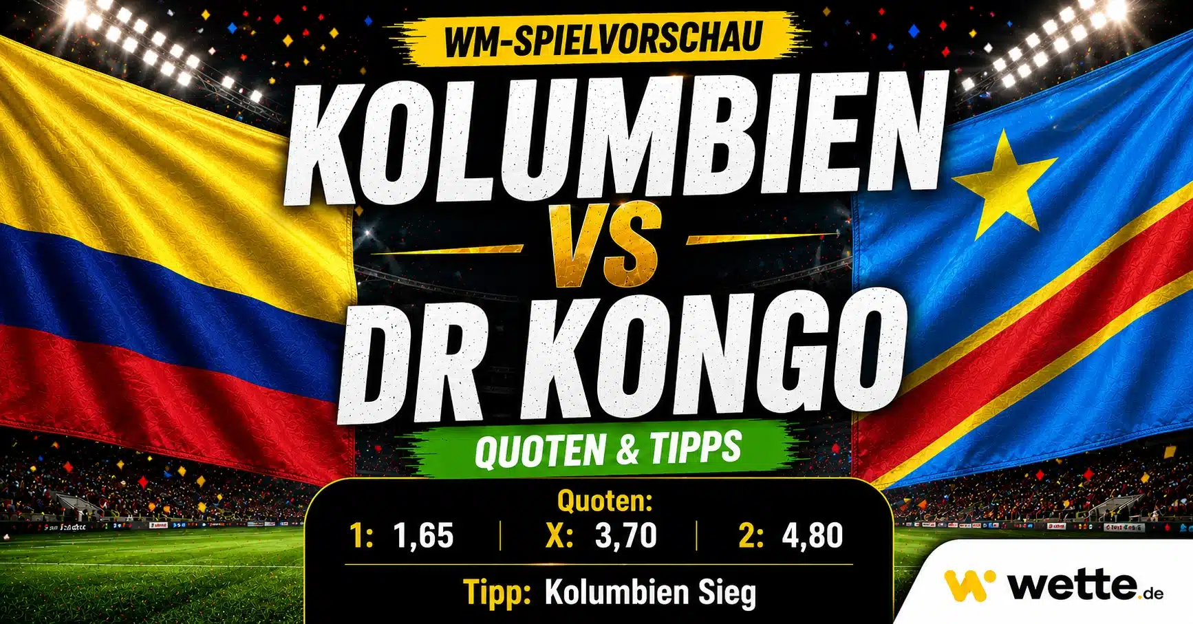 Ki tippt Kolumbien gegen DR Kongo Prognose, Aufstellung, Quoten