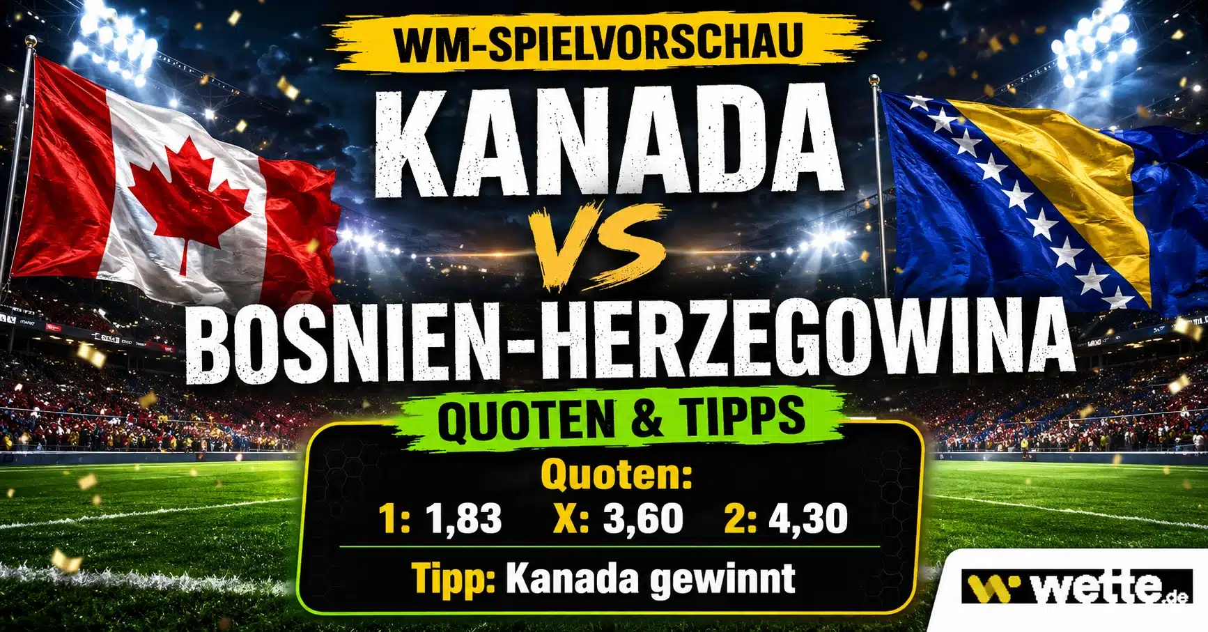 Kanada gegen Bosnien WM Prognose und Wett-Tipp