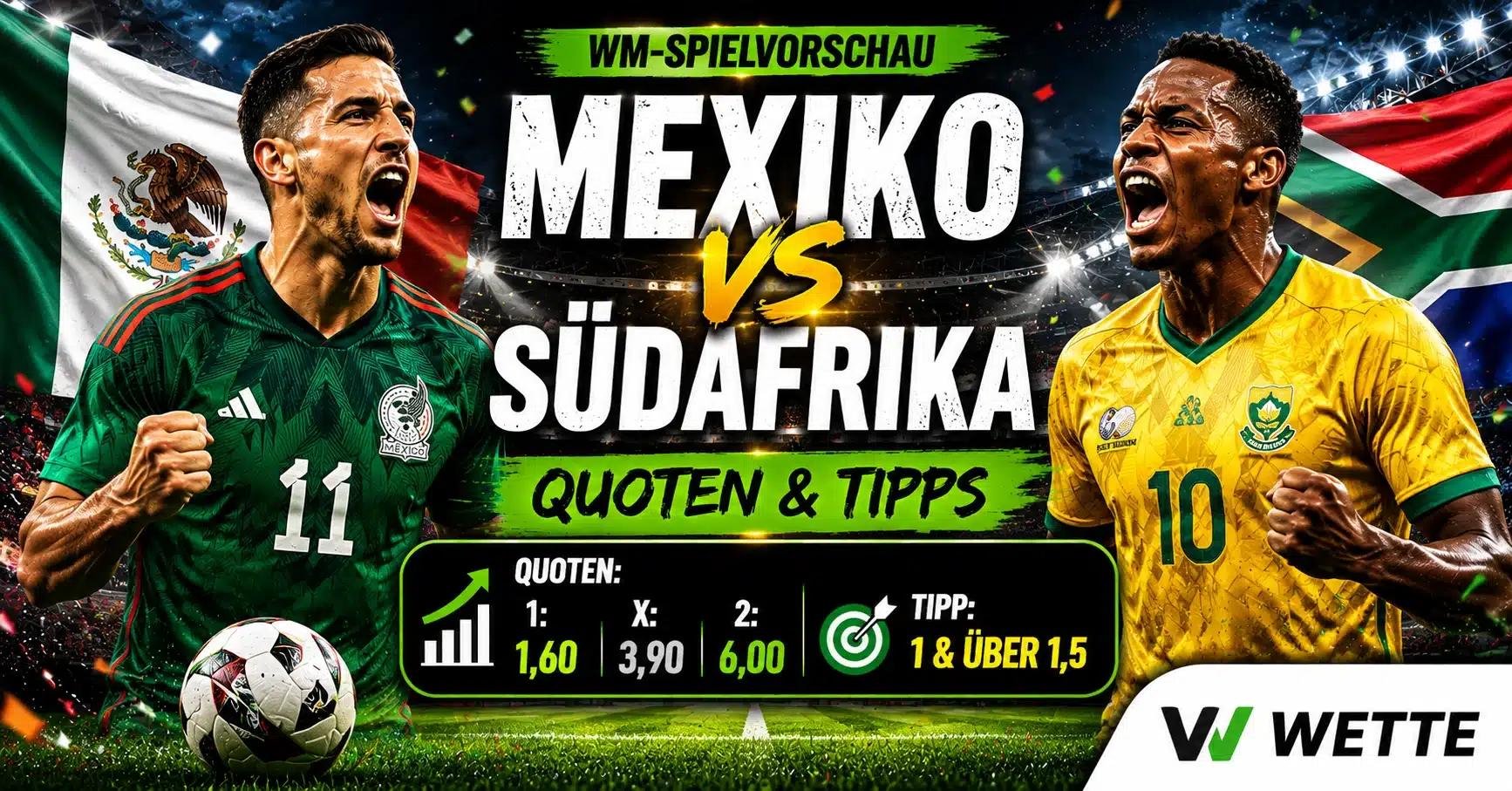 Mexiko gegen Südafrika Wetten, Quoten, WM Prognose und KI-Tipp
