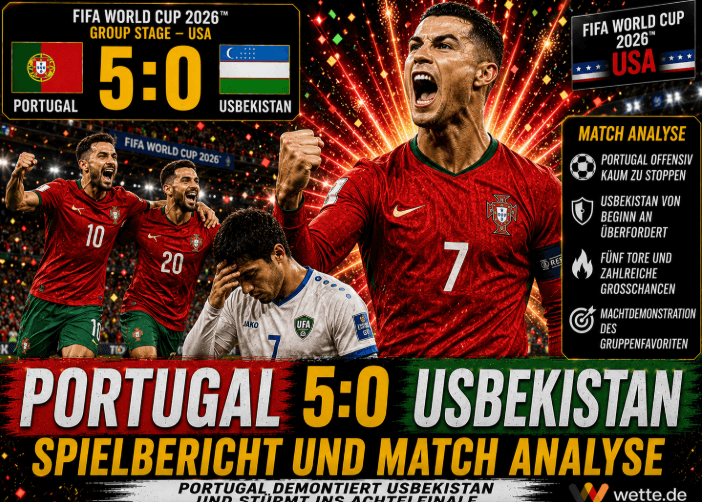 Portugal vs Usbekistan 5:0 – Spielbericht und Match Analyse – Ronaldo-Doppelpack und WM-Rekord beim Kantersieg