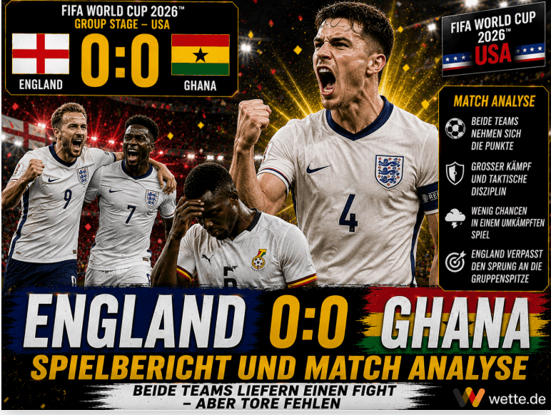 England vs Ghana 0:0 – Spielbericht und Match Analyse – Three Lions blamieren sich trotz Überlegenheit