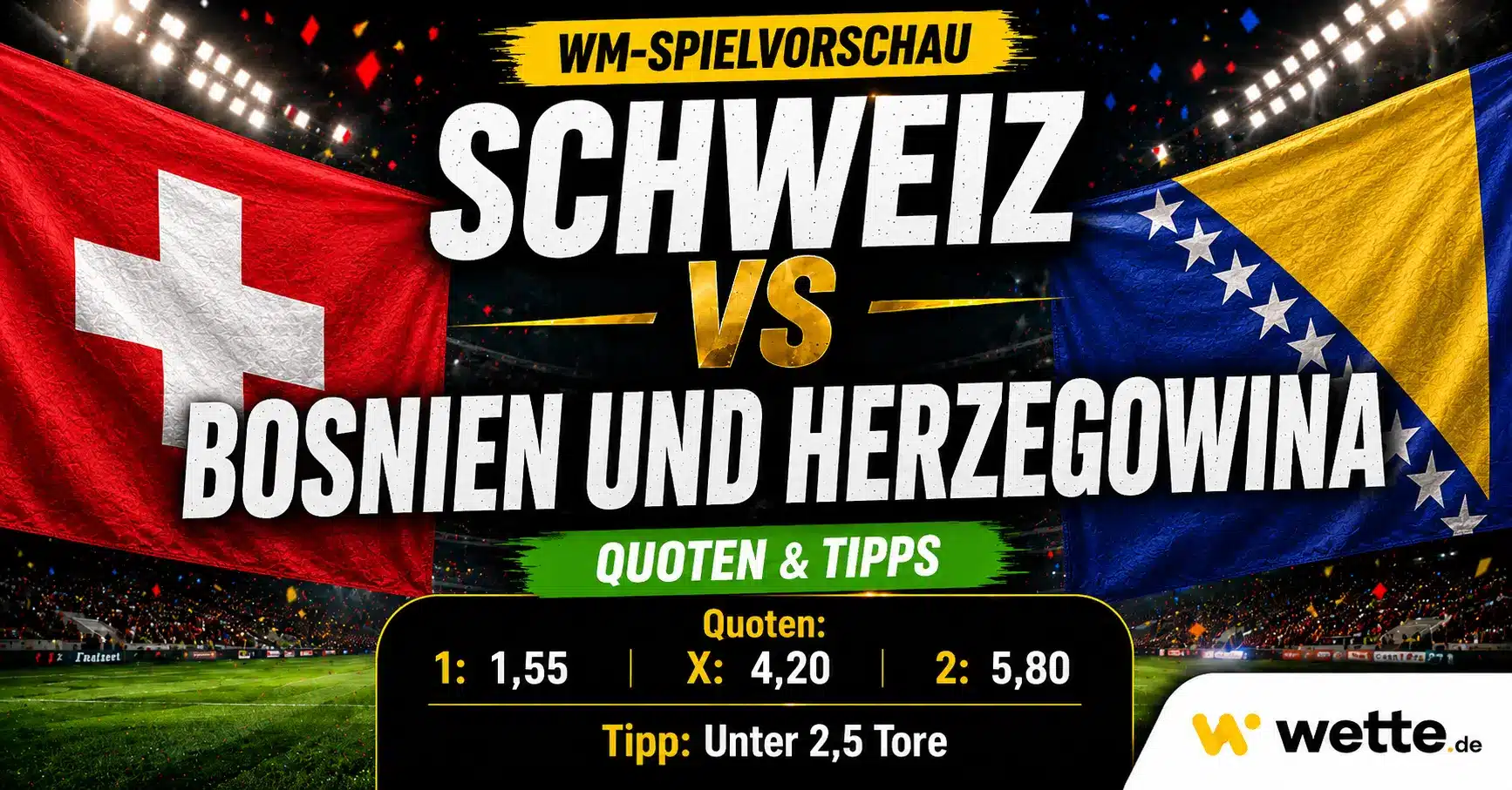 Schweiz vs Bosnien-Herzegowina: KI Prognose, Tipp und Quoten zum WM-Duell