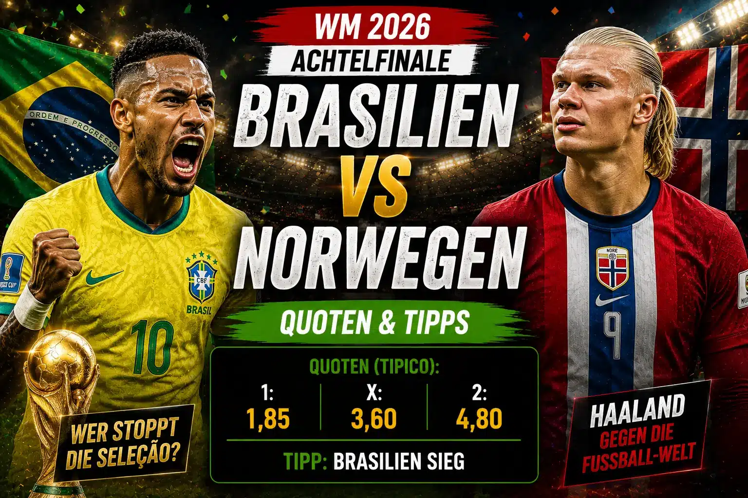 Brasilien vs Norwegen: KI-Prognose, Aufstellung und Quoten zum WM-Achtelfinale