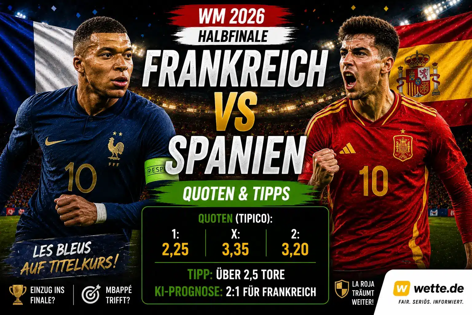 Frankreich gegen Spanien Wetten: KI-Prognose, Aufstellung und Quoten zum WM-Halbfinale