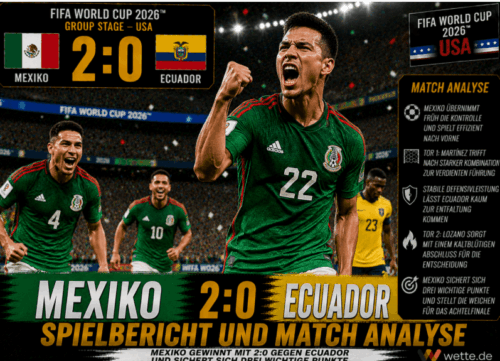 Mexiko – Ecuador 2:0 Spielbericht WM 2026: El Tri zieht souverän ins Achtelfinale ein